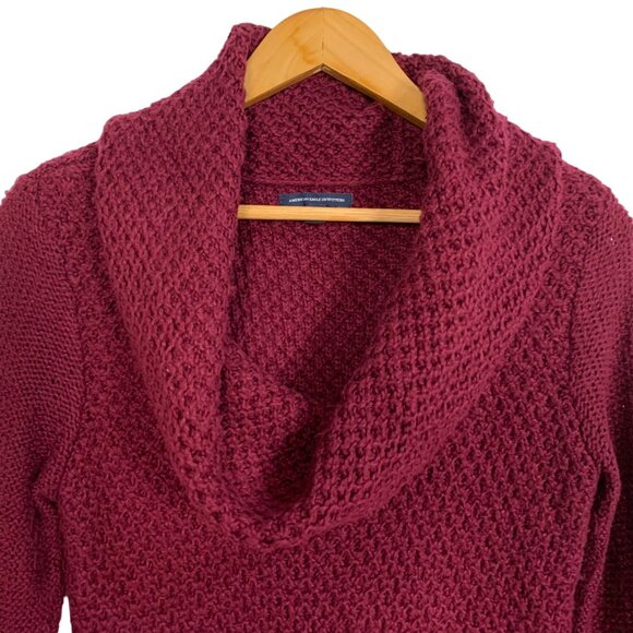 Crochet Cowl Neck Tunic Sweater Pullover Oversized Red Knit M American Eagle - Picture 2 of 9